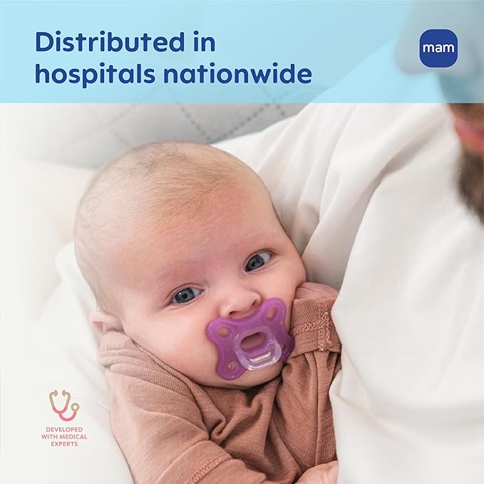 MAM Comfort Baby Pacifiers 0-3 Months Newborns, Lightweight One-Piece Full Silicone Binky, BPA-Free Nipple, Easy to Clean Pacifier, Best for Breastfed Babies, 2 Count, Sterilizer Case, Made in Europe