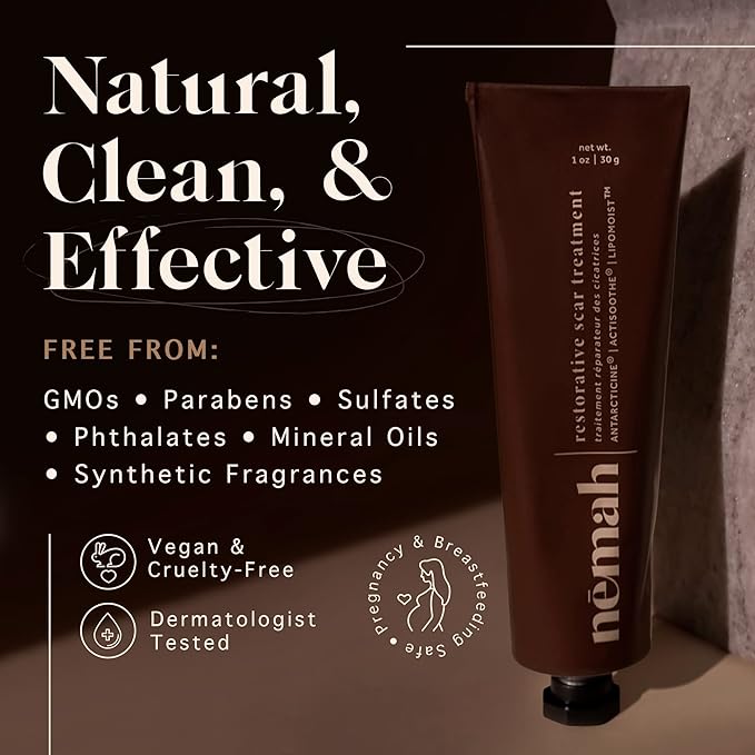 Nemah Restorative Scar Treatment, C Section Recovery, Scar Cream for Surgical Scars, Ideal to Reduce the C Section and Acne Marks, Dermatologist Approved, Antioxidant Rich, Vegan Formula, 1 oz