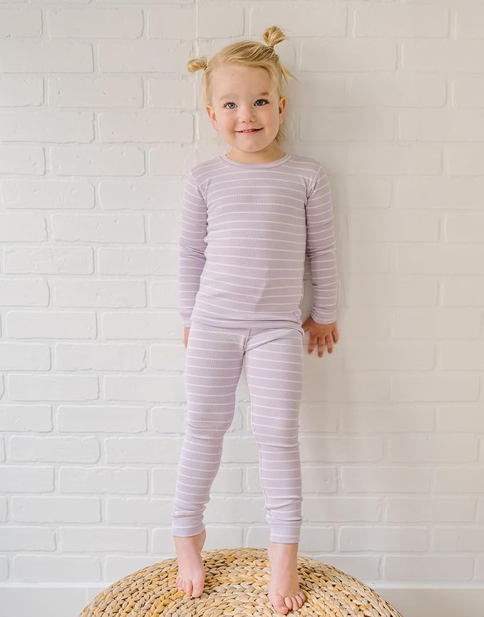 moimoln Stripe Pajamas Set 12M-8Y Ribbed Unisex Baby & Toddler, Soft Viscose, Snug-Fit, Everyday Sleepwear