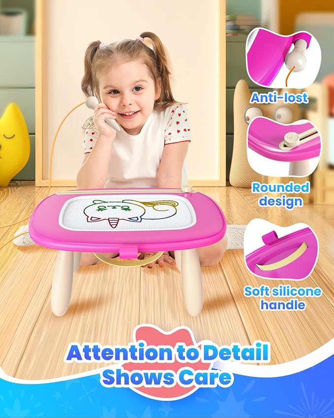 Magnetic Drawing Board, Toddler Girl Toy for 1-3 Year Old, Doodle Board Learning and Educational Toy for 1 2 3 Year Old Baby Birthday Gift- Deep Pink