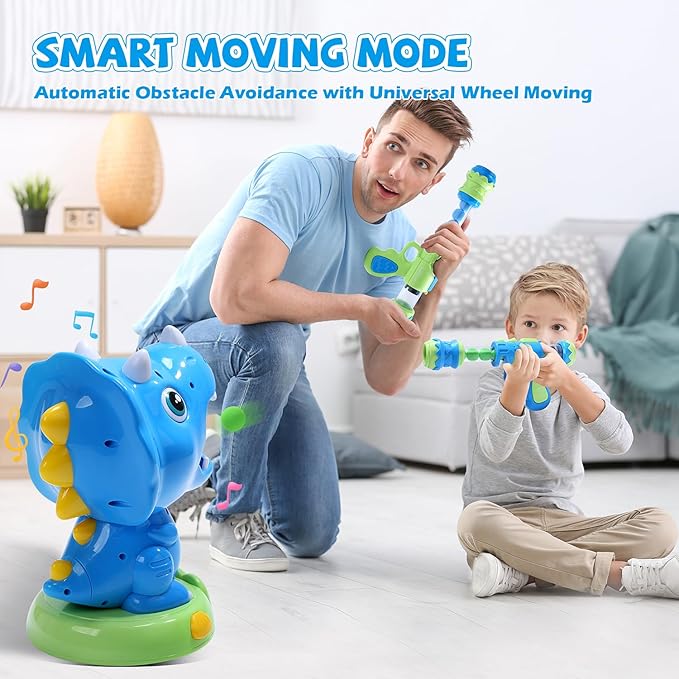 EagleStone Moveable Dinosaur Shooting Toys Triceratops Action,Kids Shooting Games with LCD Score Record&LED, Enhancing Hand-Eye Coordination Toys for Boys and Girls