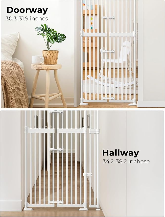 Extra Tall Cat Gate for Doorway: 74.8"-90.5" Tall Cat Gates for Pet 30.3"-38.2" Wide Pressure Mount No Wall Drilling for Indoor Stairs Doorway Room Door Dog Safety Barrier No Toddler