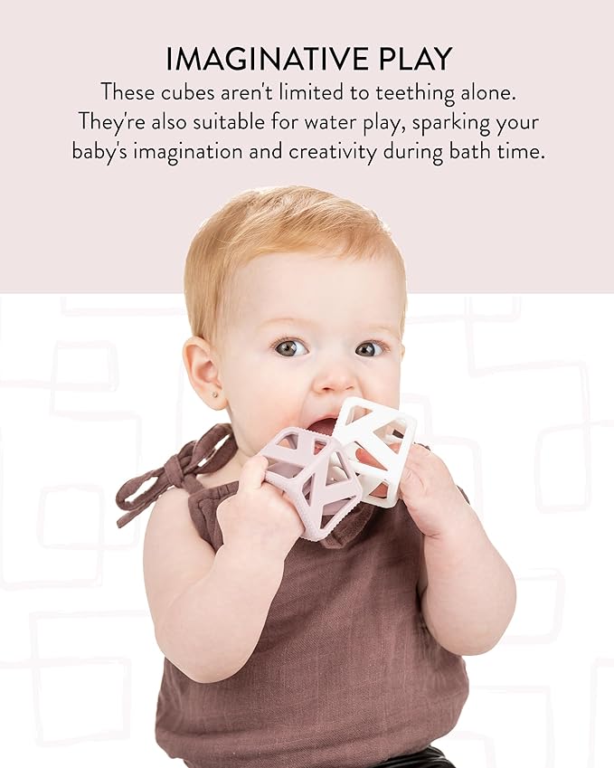 Malarkey Kids Stack N Chew - Mini Cubes Baby Chew Toy Monochrome - Develops Fine Motor Skills, Increases Grip Strength, Stimulates Hand-Eye Coordination (Pastel)