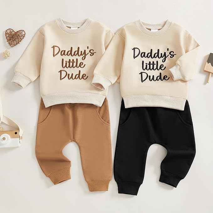 Infant Baby Boy Fall Clothes Set Funny Letter Sweatshirt Pant Outfit Toddler Winter Clothes 6 12 18 Months 2T 3T