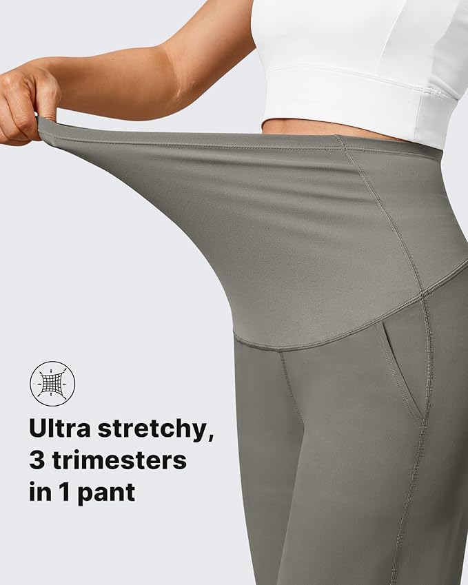 G4Free Maternity Pants Over The Belly Yoga Dress Work Pregnancy Pants Stretchy Lounge Wide Leg Trousers with Pockets