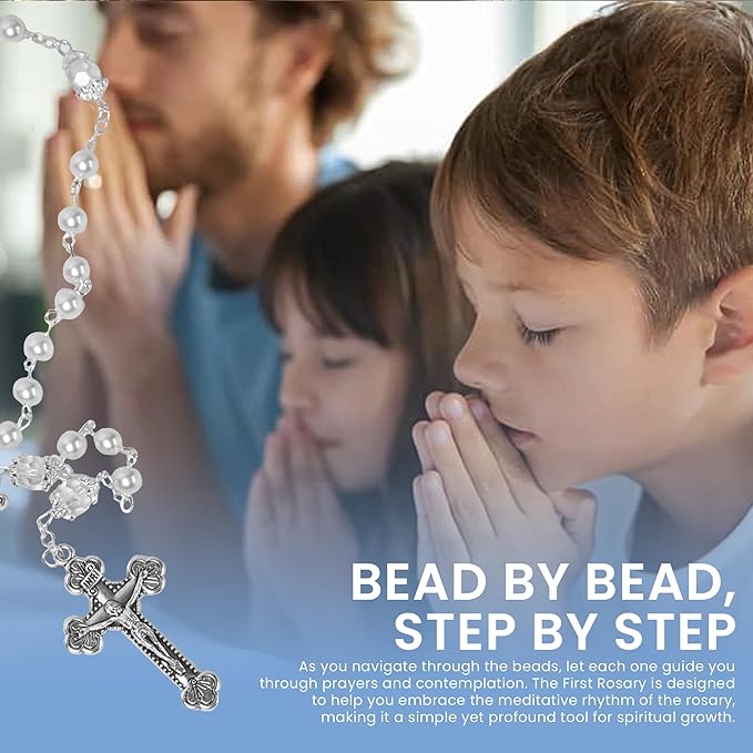 Sweet Treasures Gift – Baptism Gifts for Boys and Girls, First Rosary with Ceramic Keepsake Box and Card, Catholic First Communion Gift, Christening and Baby Shower Rosary Beads, White