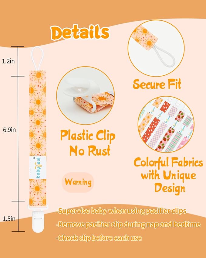 babygoal Plaid Pacifier Clips, 6 Pack Binky Paci Holder Leashes Fits for Most Pacifiers and Binkies 6PS24