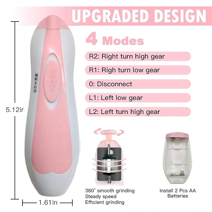 Baby Nail Trimmer File with Light Safe Electric Nail Clippers Kit for Newborn Infant Toddler Kids (Pink)