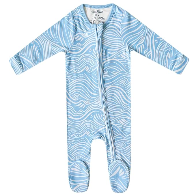 Copper Pearl Zip-Up Footie Baby Pajamas: Ultra-Soft Boys & Girls Pajamas, Premium Knit Fabric in Stylish Prints, Tag-Free with Two-Way Zipper, Sized Newborn to 24 Months, Surf