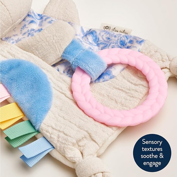 Itzy Ritzy - Bitzy Crinkle Sensory Toy for Babies & Toddlers — Features Crinkle Sound, Soft Braided Teething Toy Ring & Textured Ribbons — Gender Neutral Baby Item for Ages 0 Months & Up, Kitty