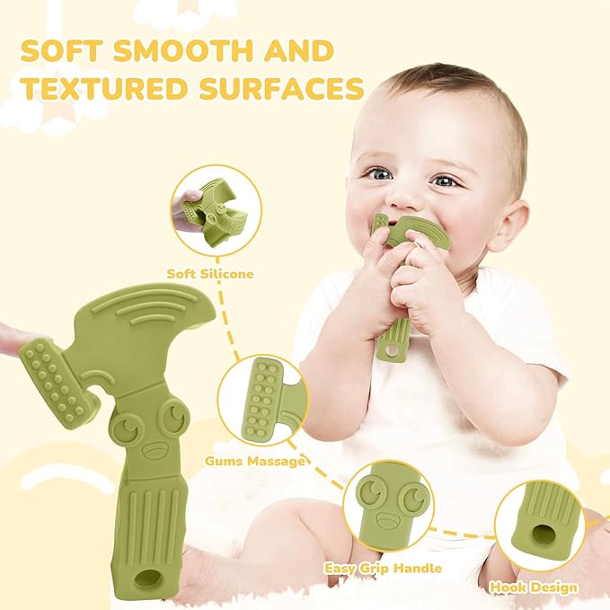 TYRY.HU Baby Teething Toys for Babies 0-6 Months 6-12 Months, BPA Free Silicone Baby Molar Teether Chew Toys, Hammer Wrench Spanner Pliers for Boys Girls, Soft-Textured, Easy to Hold & Clean, 4 Packs