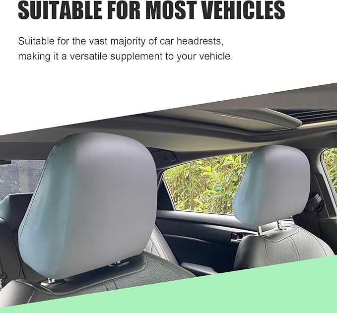 Shakas 2 PCS Cars Headrest Covers, Full Wrap-around Non-marking Fit Anti-scratch Protector, Waterproof Leather Portable Reusable Elastic Dust Cover, for Most Cars Seat Headrest Accessories (Gray #M)