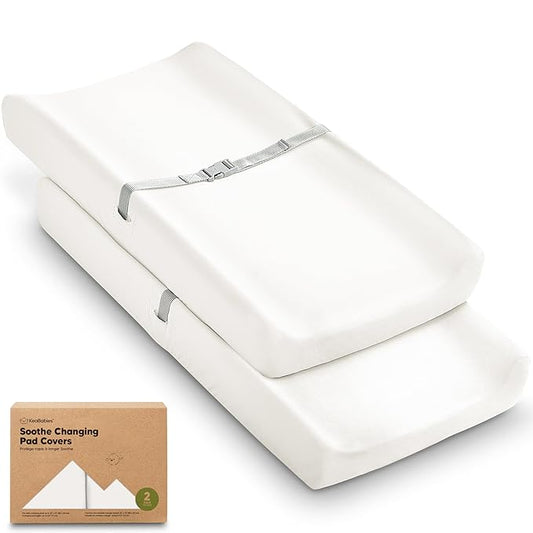 2-Pack Organic Changing Pad Covers for Girl, Boy, Neutral - 100% Cotton Changing Table Pad Cover,Soft Baby Nursery Diaper Changing Pad Sheets,Contour Changing Pads Liners,Change Pad Cover (Soft White)