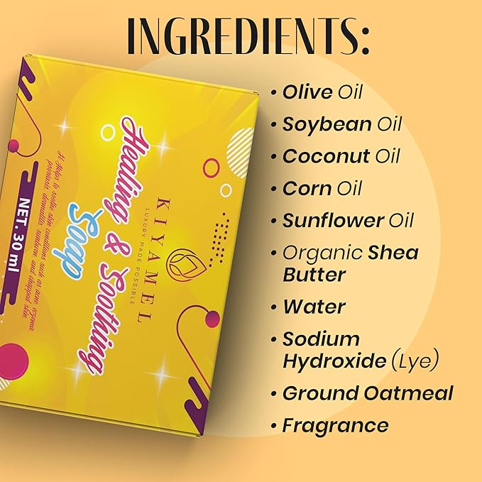 KIYAMEL Healing & Soothing Baby Soap, Gentle Bath Bar with Organic Shea Butter Natural Moisturizing Soap for Sensitive & Dry Skin Mild Daily Care for Soft, Healthy Skin