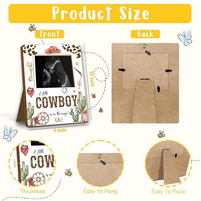 ALodr Cowboy Baby Shower Decorations, Baby Shower Sign Picture Frame, Cowboy Party Decor for Gender Reveal, Pregnancy Milestone Keepsake, Pregnancy Announcement Sonogram Photo Frames