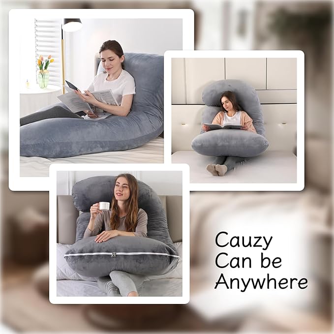 ALLOPERA Pregnancy Pillow, Full Body Maternity Pillow 57 inch, with Removable Washable Cover - Sleep Support for Legs, Back, Neck, Shoulder, HIPS, Belly for Pregnent Women, Velvet Cover(Grey)