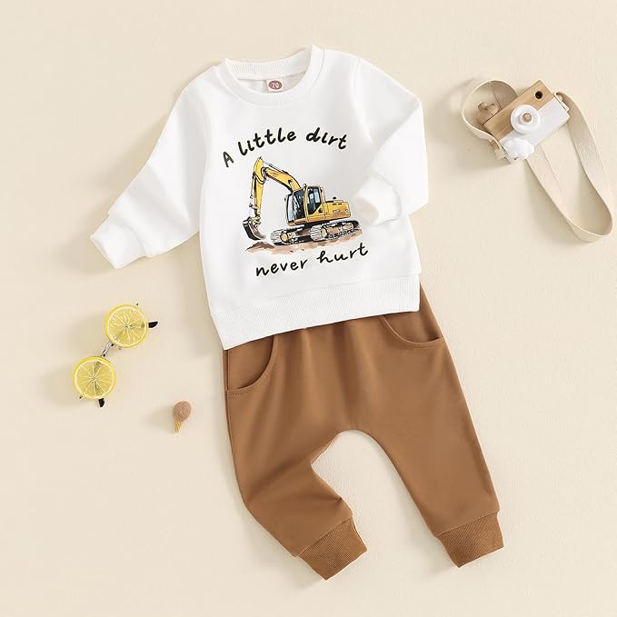 Toddler Baby Boy Fall Winter Outfits Tractor Print Long Sleeve Sweatshirt Pants Set Kids Sweatsuit Clothes