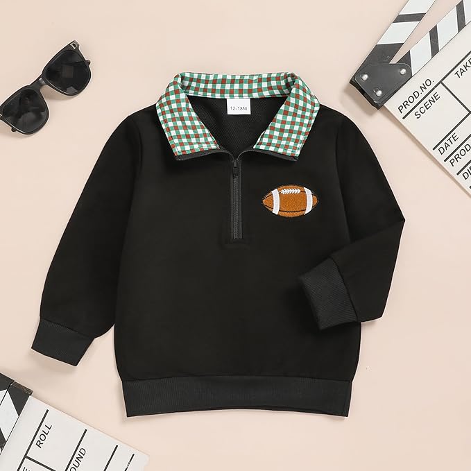 Toddler Boy Quarter Zip Collared Pullover Long Sleeve Fall Winter Baby Boy Clothes Outfit 12M-4T