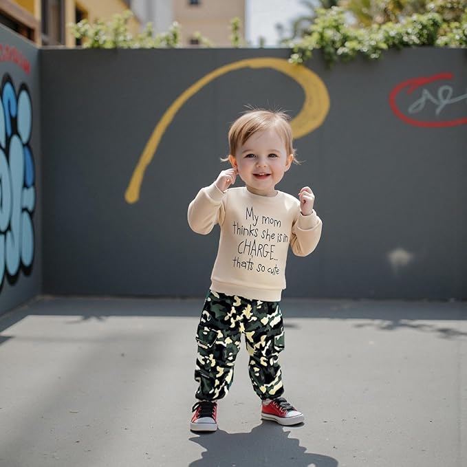 wdehow Toddler Kids Baby Boy Fall Outfits 1T 2T 3T 4T 5T Letter Print Long Sleeve Tops Camouflage Pants Winter Clothes Sets