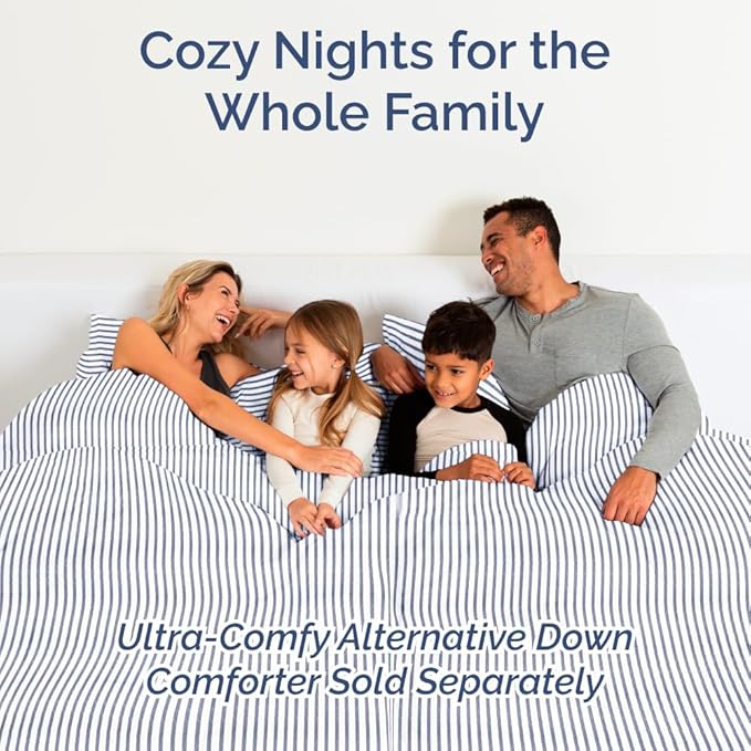 Flex Top Split Head King 4 Piece Sheet Set - Comfy Breathable & Cooling Bed Sheets Set - Hotel Luxury Bedding for Women, Men, Kids, Teens, Boys & Girls - Deep Pockets, Soft - Oeko-Tex - Blue Stripes