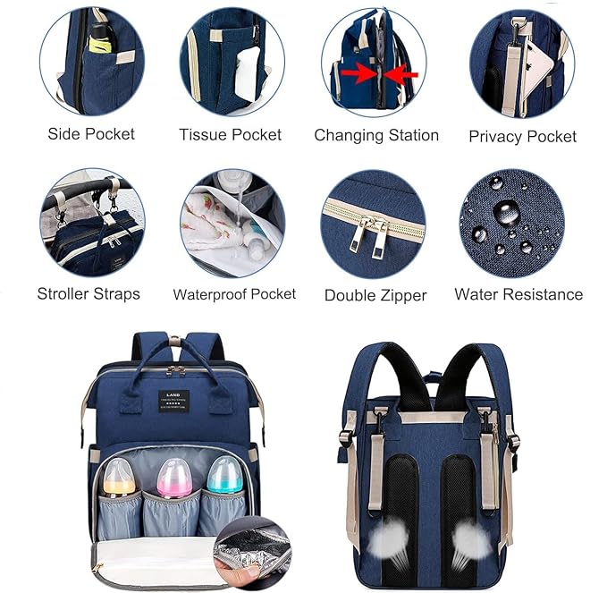Baby Diaper Bags with Changing Station,900D Oxford Waterproof Diaper Bag Backpack for Moms Dads with USB Charging Port,Large Capacity Baby Essentials(Ungrade Blue)