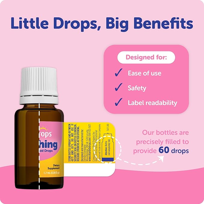 Ddrops Organic Baby Teething Liquid Drops, for Ages 3 Months+, 60 Drops, 0.06 fl oz (1.7 ml)