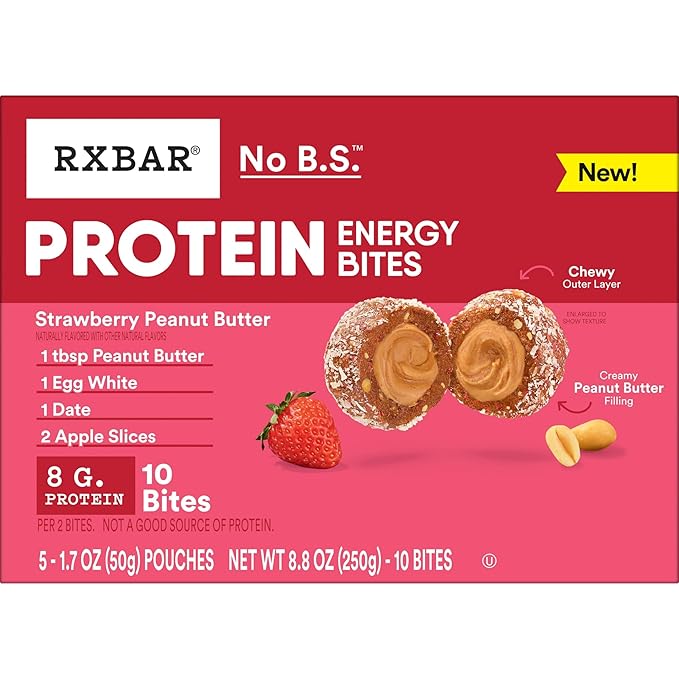 RXBAR Protein Energy Bites, Gluten Free Energy Snacks, Protein Snacks, Strawberry Peanut Butter (60 Bites)