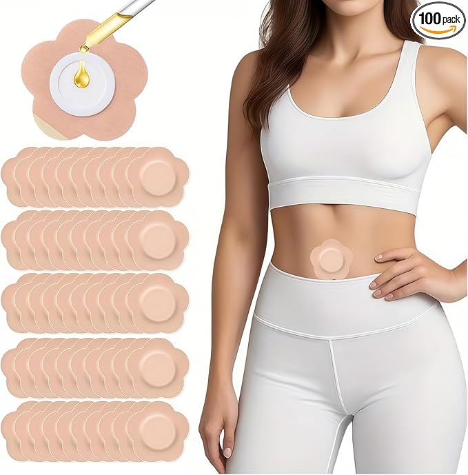 Castor Oil Patches – FDA/MDR/CE Certified Carrier Patches for Castor Oil, Medical-Grade Self-Adhesive Pads, Disposable Organic Cotton Belly Button Patch, Portable Breathable Anti Leakage No Wash