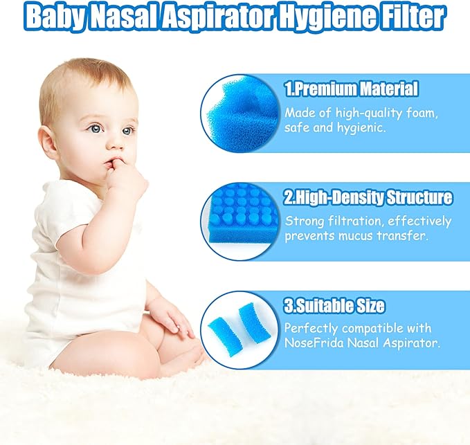 200-Pack of Premium Nasal Aspirator Hygiene Filters, Replacement for Baby Nasal Aspirator Filters, BPA, Phthalate & Latex-Free with Nose Cleaning Tweezer