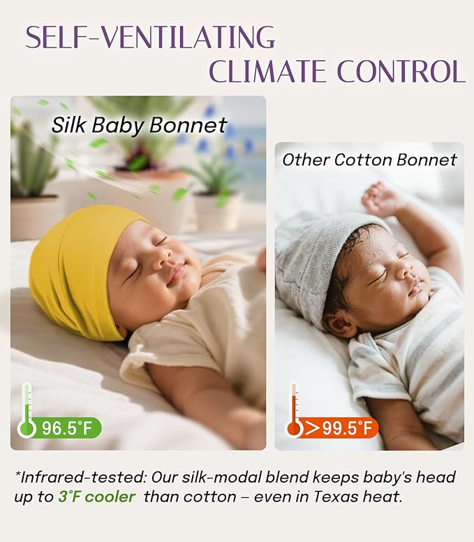 OLESILK Silk Baby Bonnet for 0-6 Months - 100% Mulberry Silk Toddler Hair Bonnet, Adjustable Night Cap for Sleeping