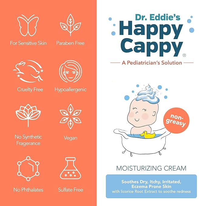 Happy Cappy Moisturizing Cream - Baby Cream for Eczema-Prone Skin, Dry Skin Lotion for Infants, Toddlers & Kids, Pediatrician-Formulated, Gentle, Paraben Free, Hypoallergenic, Sulfate Free - 12 fl oz