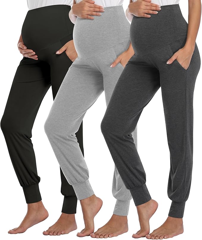 AMPOSH Women's Maternity Pants Stretchy Lounge Workout Sweatpants Casual Loose Comfy Pregnancy Joggers with Pockets