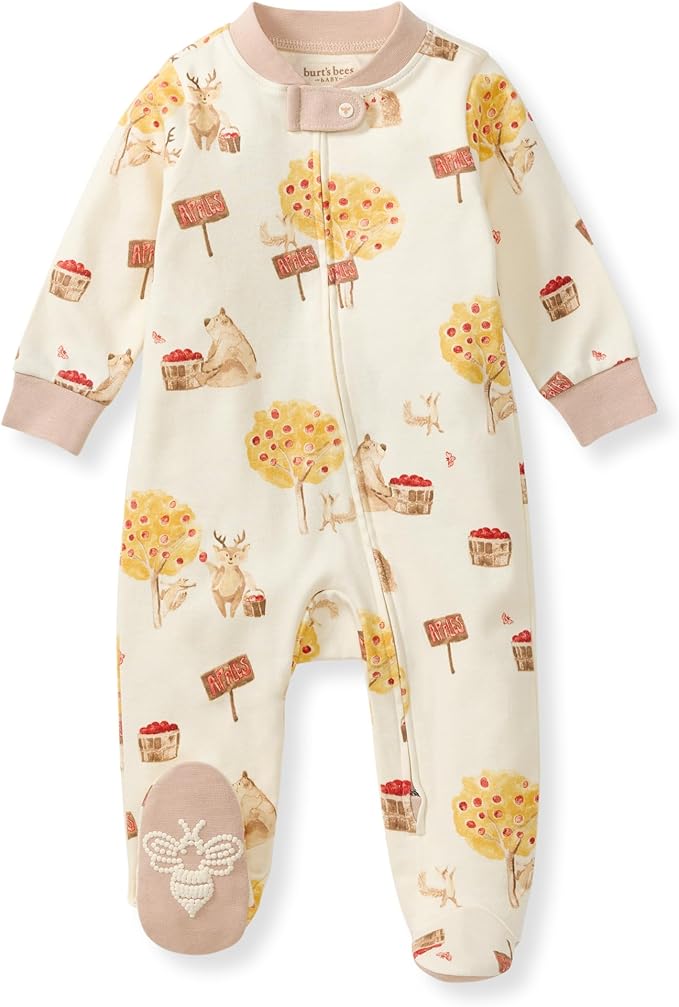 Burt's Bees Baby Boys Sleep and Play PJs, 100% Organic Cotton One-Piece Zip Front Romper Jumpsuit Pajamas
