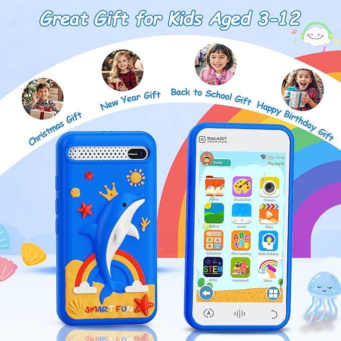 Kids Smart Toys Phone for Boys, Toddler Cell Phone with 3.97" Touch Screen, Children Learning Cell Toy Phone with Camera, Game, Music Player, Christmas Birthday Gifts for Kids Age 3-12