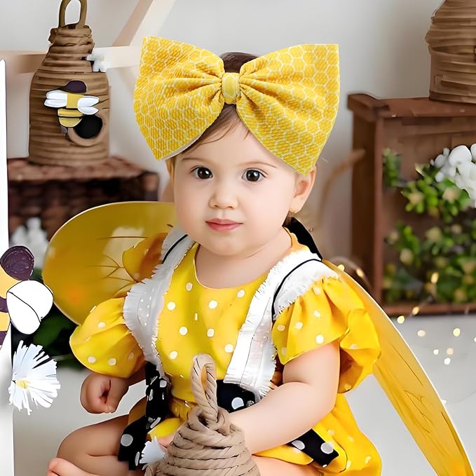 YanJie 7'' 2Pcs Bee Baby Bows for Girls Yellow Headbands for Infant Toddlers Summer Hair Bow Accessories Stripe Outfits for Girl Baby Hair Accessory Gift