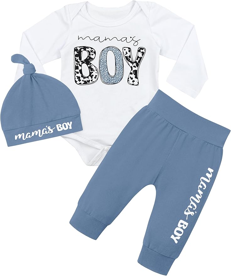 Fommy Newborn Baby Boy Clothes New to The Crew Letter Print Romper+ Pants+Hat 3PCS Outfit