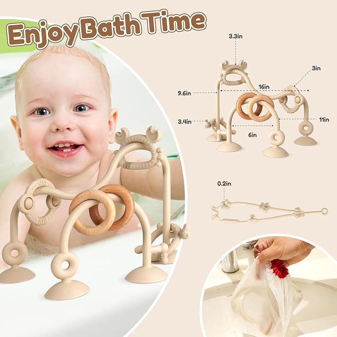 Baby Teething Relief Sensory Toys - High Chair Suction Cup Toys, Tactile Silicone Teether Developmental Toy for Babies, Einstein Activity Toy for Airplane Travel, Table, Highchair Tray