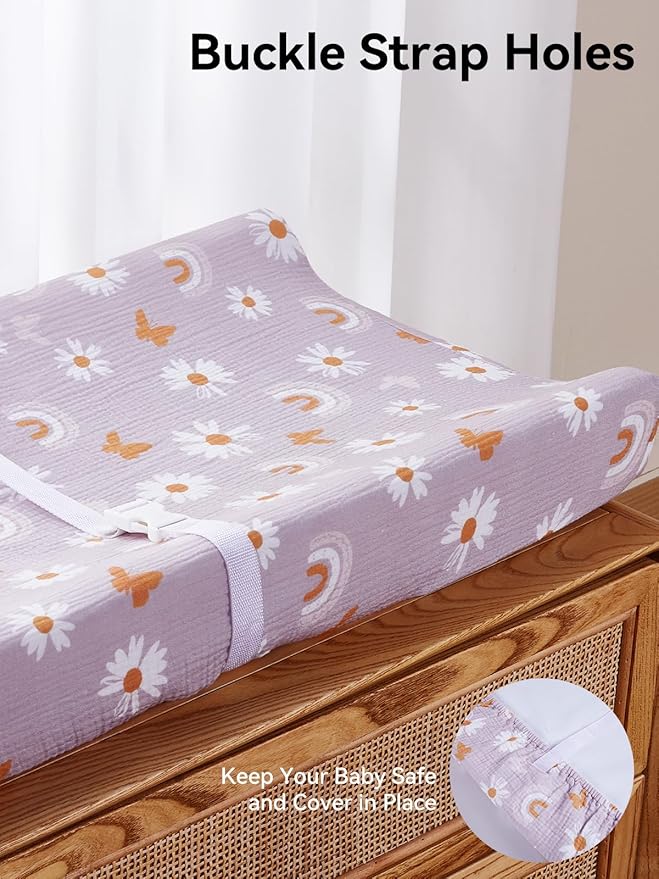 TILLYOU Muslin Changing Pad Cover for Baby Girls Boys, Soft and Breathable Cotton Diaper Changing Table Cover, 2 Pack(Pink Butterfly)