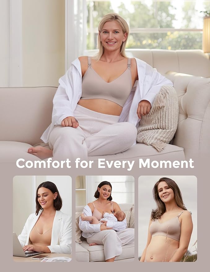 Momcozy Nursing Bras for Breastfeeding, YN21 Seamless Ultra Comfort Maternity Bra, Natural Shape, Pregnancy Sleep Bralette