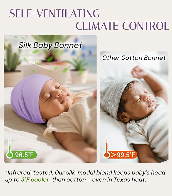 OLESILK Silk Baby Bonnet for 0-6 Months - 100% Mulberry Silk Toddler Hair Bonnet, Adjustable Night Cap for Sleeping