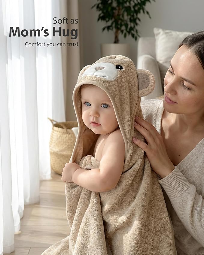 MINIBOO Hooded Baby Towels for Newborn - Super Soft Baby Bath Towels with Hood, Highly Absorbent Viscose Made from Bamboo Hooded Towel for Infant, Toddler and Kids, Baby Essentials