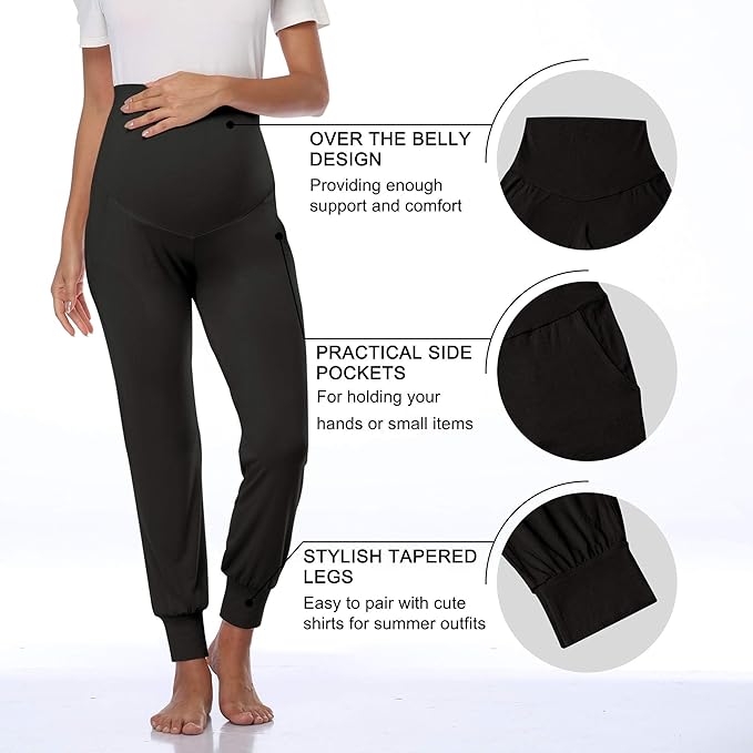 AMPOSH Women's Maternity Pants Stretchy Lounge Workout Sweatpants Casual Loose Comfy Pregnancy Joggers with Pockets