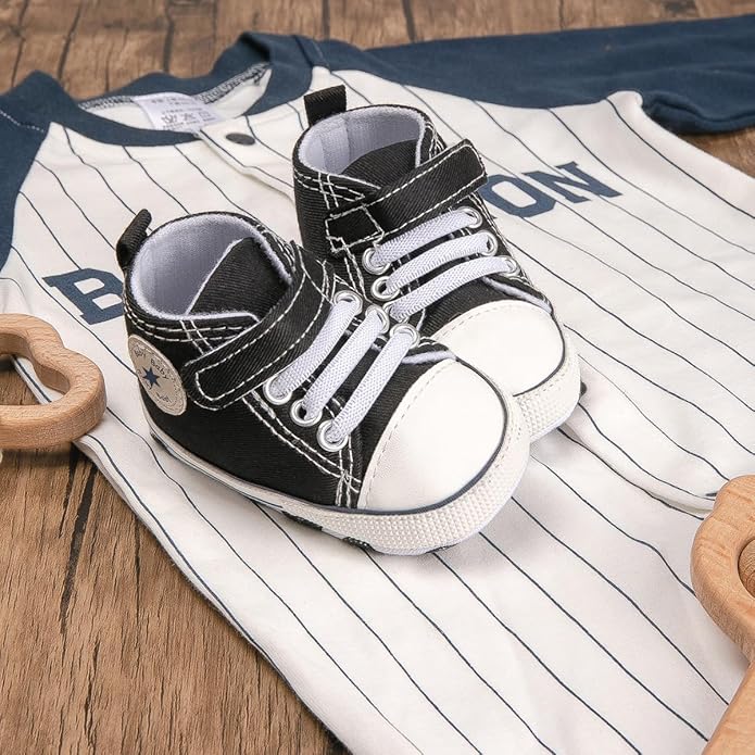 Unisex Baby Girls Boys Canvas High-top Shoes, Newborn Infant Anti-Slip Soft Sole Frist Walking Breathable Sneakers