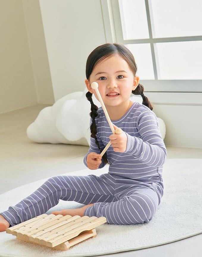 moimoln Stripe Pajamas Set 12M-8Y Ribbed Unisex Baby & Toddler, Soft Viscose, Snug-Fit, Everyday Sleepwear