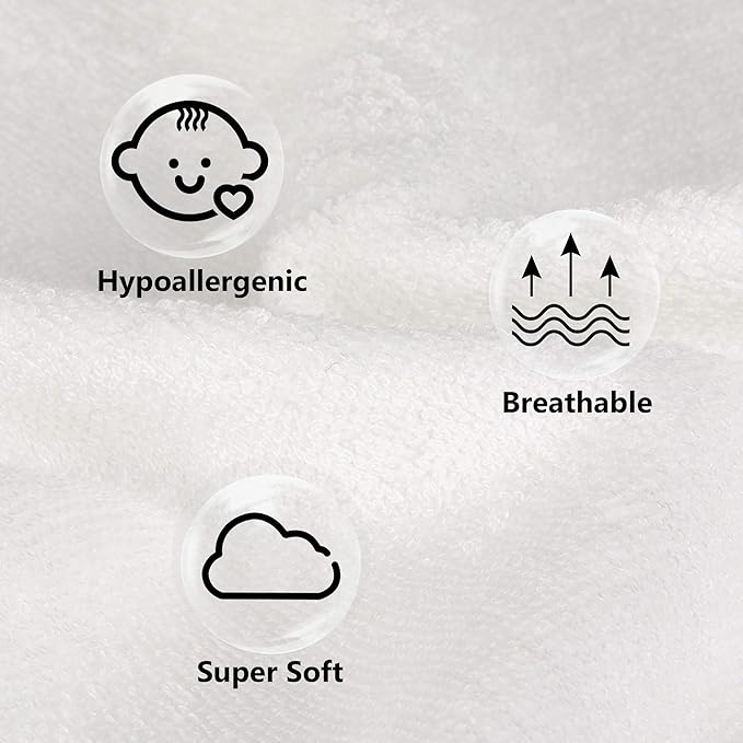 12 Pack Baby Washcloths Bulk for Newborn, Extra Soft Face Bath Towel for Infant Toddler, Absorbent Kids Wash Rag for Body Hand, 70% Rayon Derived from Bamboo, 30% Terry Cotton, 10”x10”, White