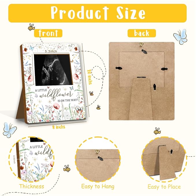 ALodr Wildflower Baby Shower Decorations, Baby Shower Sign Picture Frame, WildFlower Party Decor for Gender Reveal, Pregnancy Milestone Keepsake, Pregnancy Announcement Sonogram Photo Frames