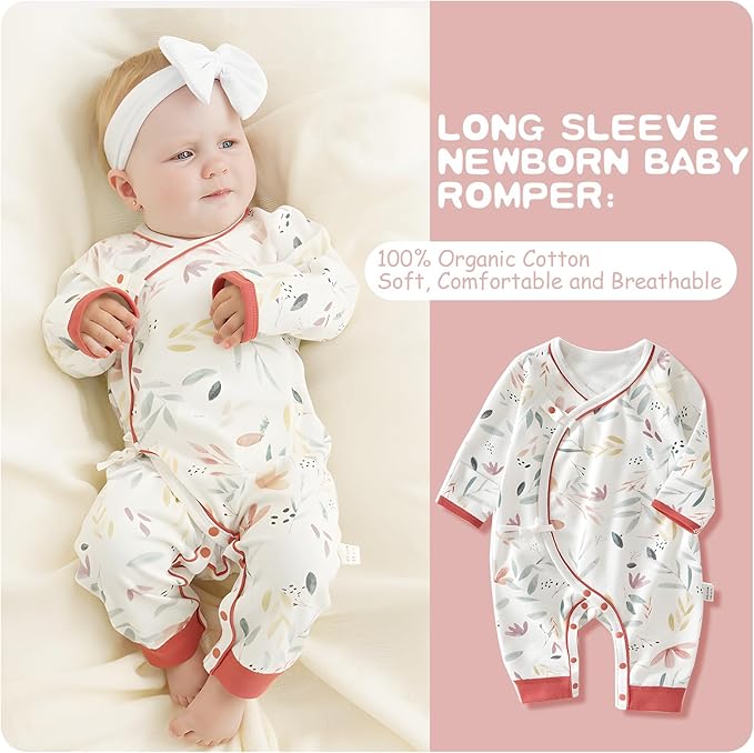 100% Organic Cotton Soft 0-6 Months Unisex Footless Newborn Baby Sleepers Pajamas Romper Boys Girls Long Sleeve