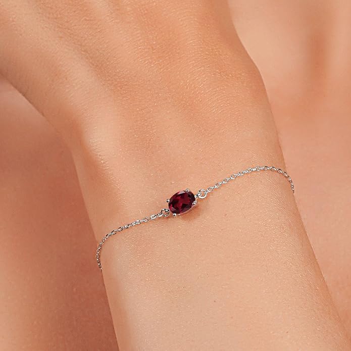 Gem Stone King 7X5MM Oval Gemstone Birthstone Solitaire Bracelet For Women | 925 Sterling Silver | Adjustable Bolo Bracelet For Women | Fine Jewelry Gifts for Her Mom Wife
