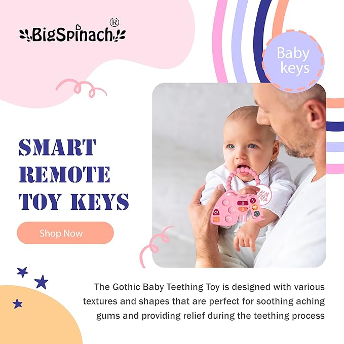 Baby Goth Teething Keys Toy 6-12M Pink Car Key Teether Combo Set