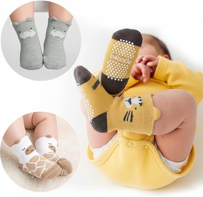 Organic Cotton Baby Socks 0-6 Months Soft for Infants Breathable, Newborn Socks Girls boys Animal Design
